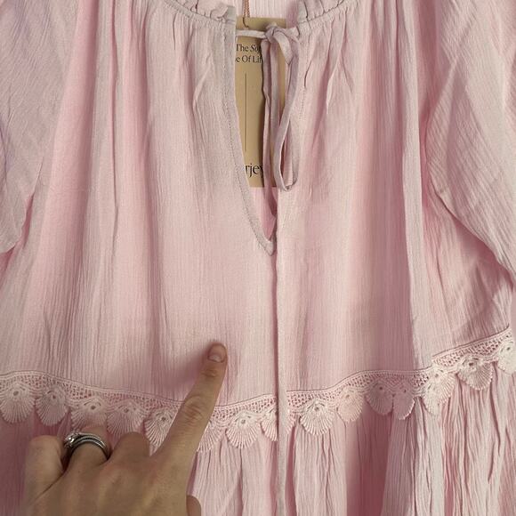 NWT Eberjey Pink Small Summer of Love Sofia Mini V-Neck Lace Scalloped Hem Dress - Picture 13 of 13